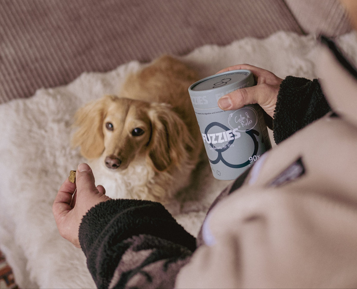 Hond met Fuzzies voedingssupplementen